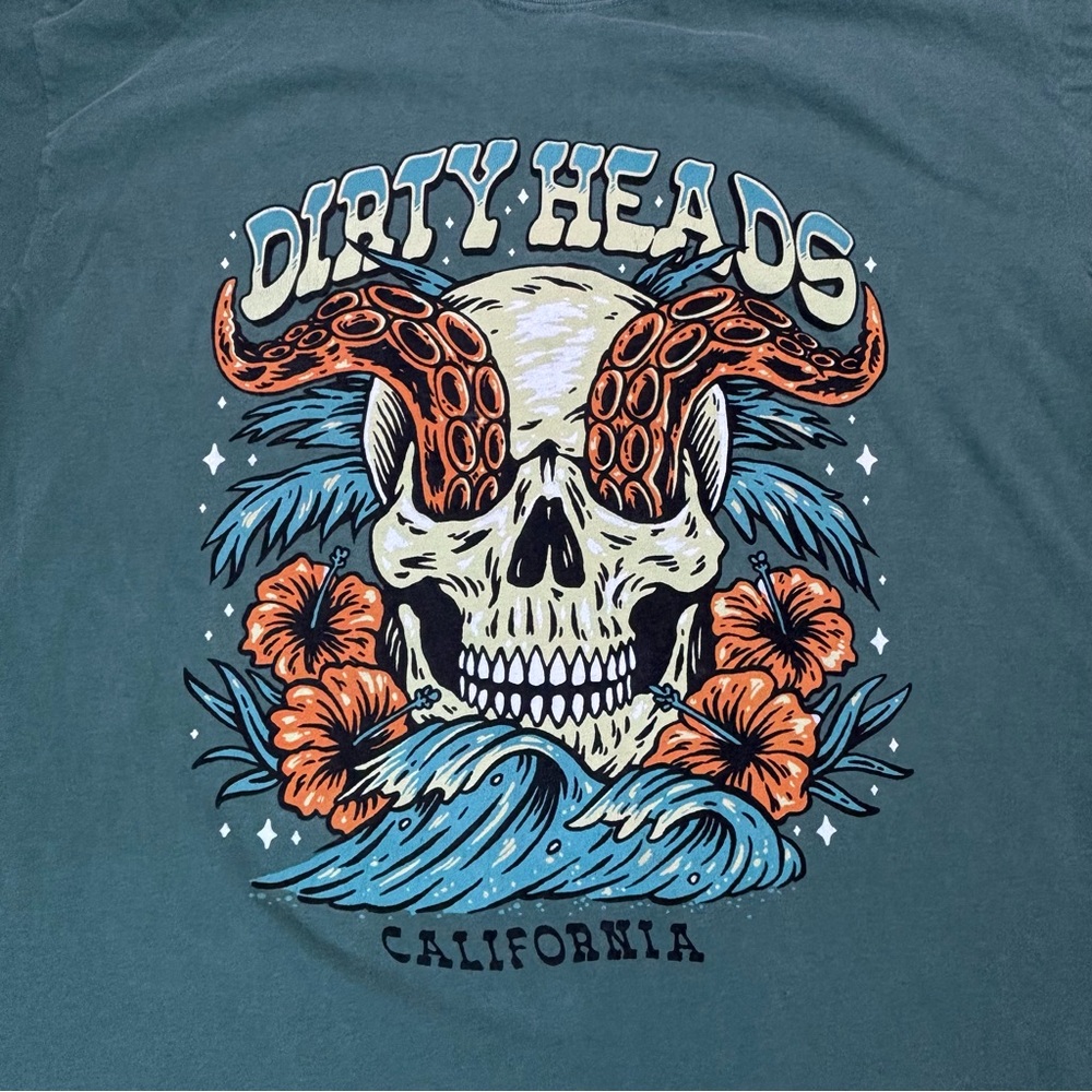 Dirty Heads T-Shirt XL Comfort Colors Sage Green Skull Octopus California Reggae - Picture 6 of 10